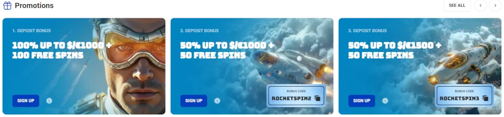 Rocket spin deposit Bonuses